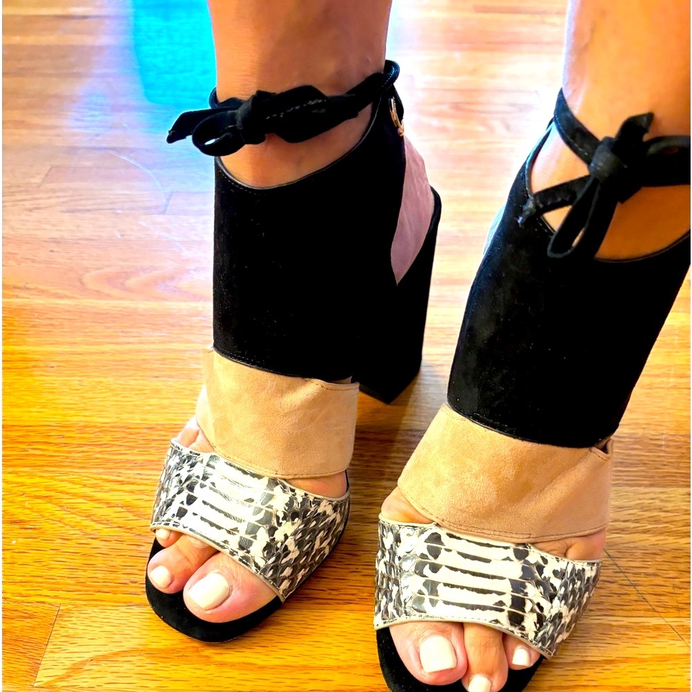 Minetta Land Heel Sandals snake/suede Black Black/White 9